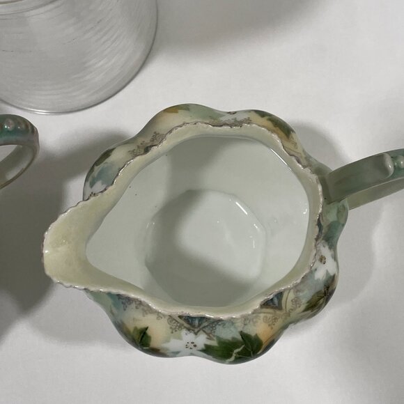 RS PRUSSIA Genuine Vintage Tea Set of 3, Ivory/Green/Gold/Rose Ivy & Floral - Picture 8 of 16